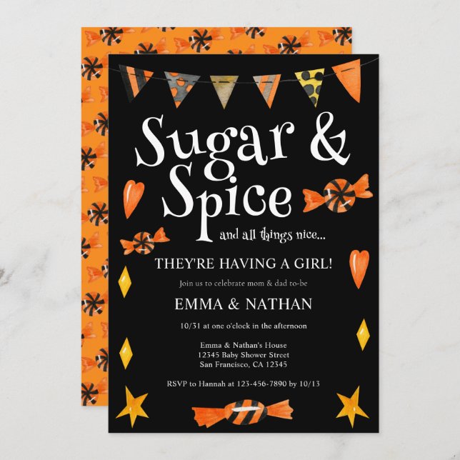 Halloween Themed It's a Girl Couple's Baby Shower Invitation (Front/Back)