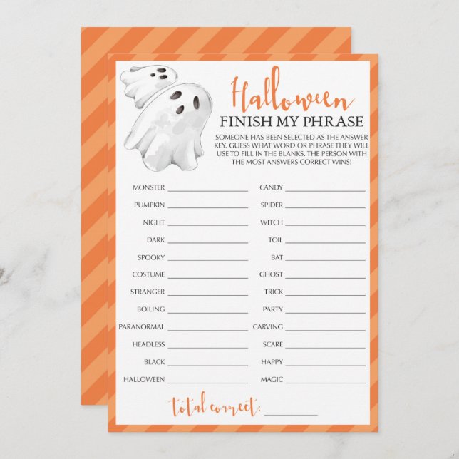 Halloween Themed Party Game Finish My Phrase (Front/Back)