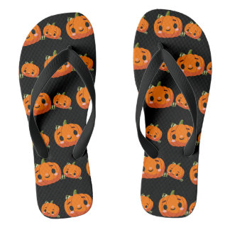 Halloween themed pumpkin pattern flip flops