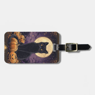 Halloween themed tarot card with a black cat luggage tag