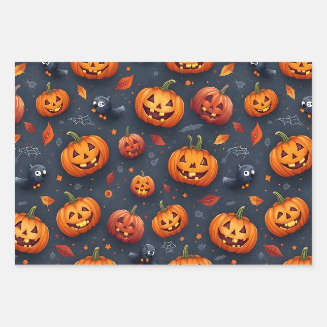 Halloween-themed Wrapping Paper Flat Sheet Set of  (Front)