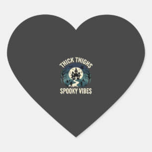 Halloween Thick Thighs Spooky Vibes Haunted House Heart Sticker