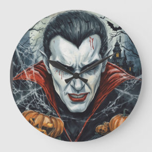 Halloween, Thirsty Vampire , Pumpkin Patch Large Clock
