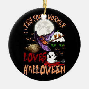 Halloween This Social Worker Loves Halloween Ghost Ceramic Ornament