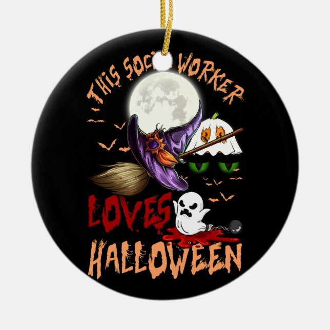 Halloween This Social Worker Loves Halloween Ghost Ceramic Ornament (Front)