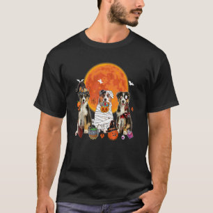 Halloween Three Australian Shepherd Dogs Witch Sca T-Shirt