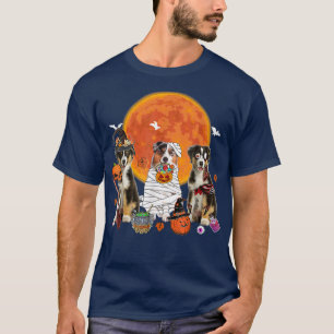 Halloween Three Australian Shepherd Dogs Witch Sca T-Shirt