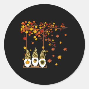 Halloween Three Gnomes Hat Leopard Pumpkin Fall Le Classic Round Sticker