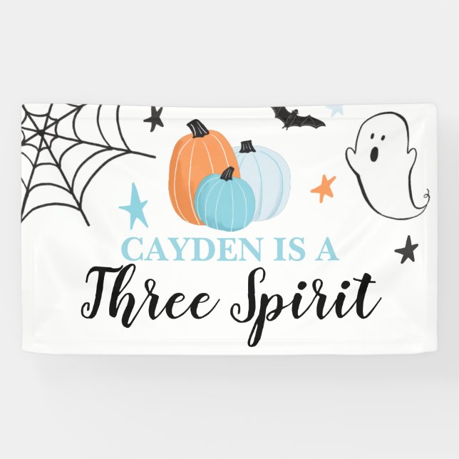 Halloween Three Spirit blue pumpkins 3rd Birthday Banner (Horizontal)