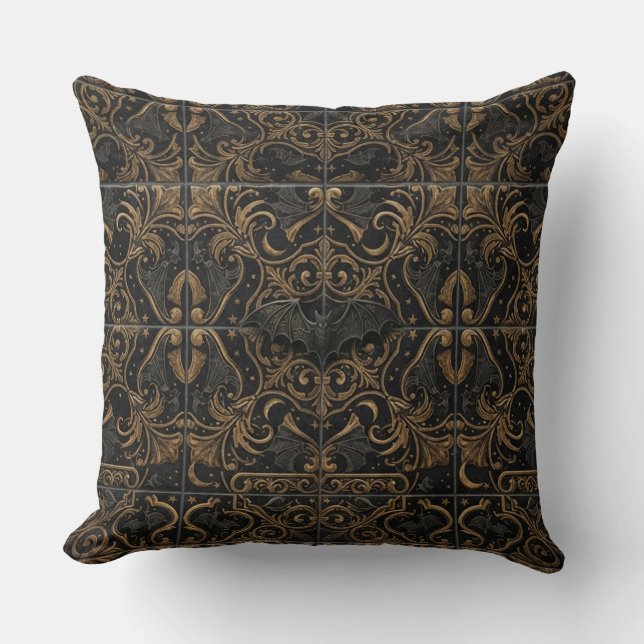 Halloween Throw Pillow Dark Bat Gothic (Front)