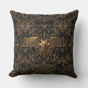 Halloween Throw Pillow Gold Bat Gothic