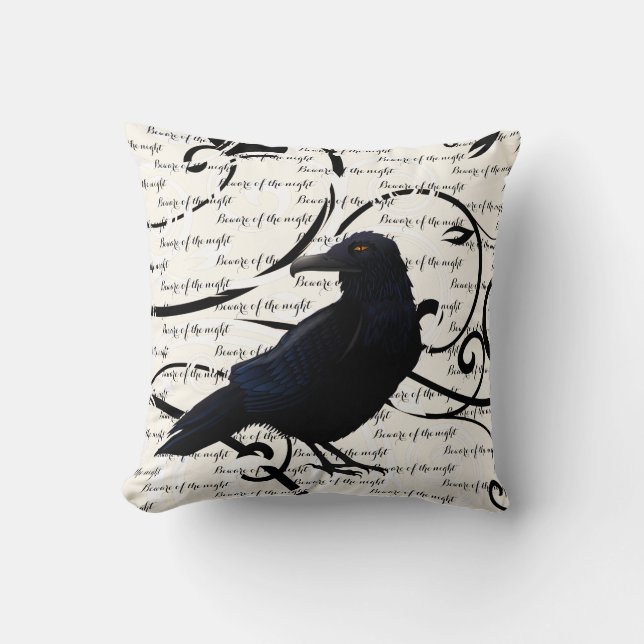 Halloween Throw Pillow-Raven Cushion (Front)