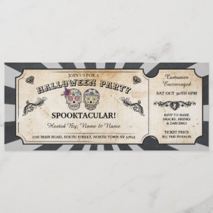 Halloween Ticket Skulls Party Spooky Scroll Event Invitation