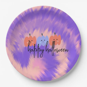 Halloween Tie Dye Pumpkin Hand Drawn Paper Plate