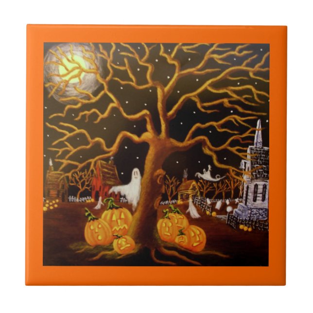 Halloween ,tile,ghosts,Jack-O-Lantern,graveyard Tile (Front)