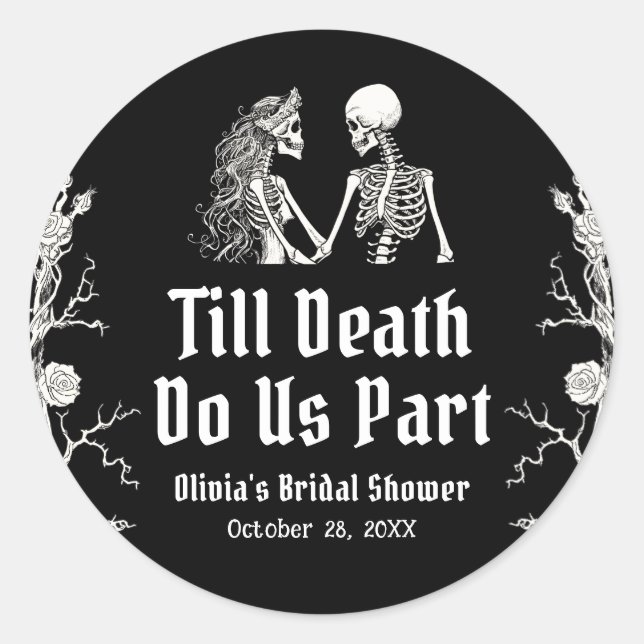 Halloween Till Death Do Us Part Bridal Shower Classic Round Sticker (Front)