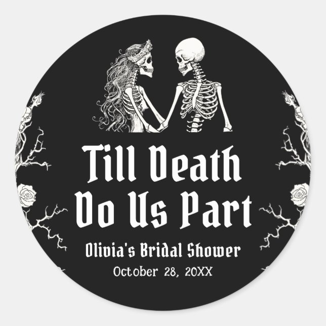 Halloween Till Death Do Us Part Bridal Shower Classic Round Sticker (Front)