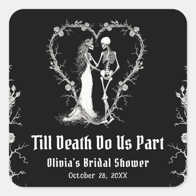 Halloween Till Death Do Us Part Bridal Shower Square Sticker (Front)