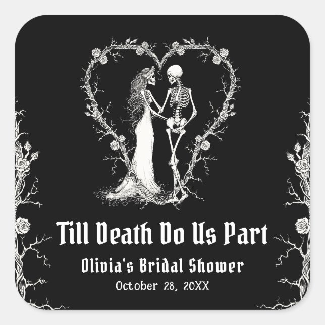 Halloween Till Death Do Us Part Bridal Shower Square Sticker (Front)