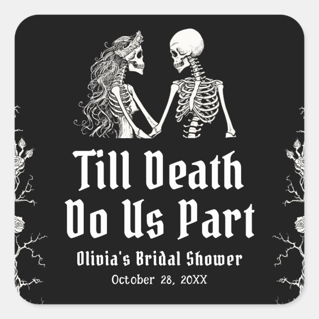 Halloween Till Death Do Us Part Bridal Shower Square Sticker (Front)