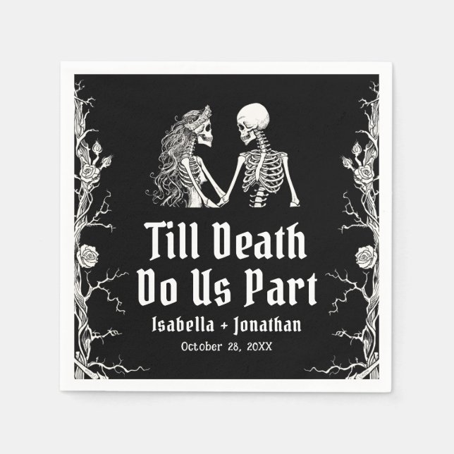 Halloween Till Death Do Us Part Skeletons Wedding Napkin (Front)