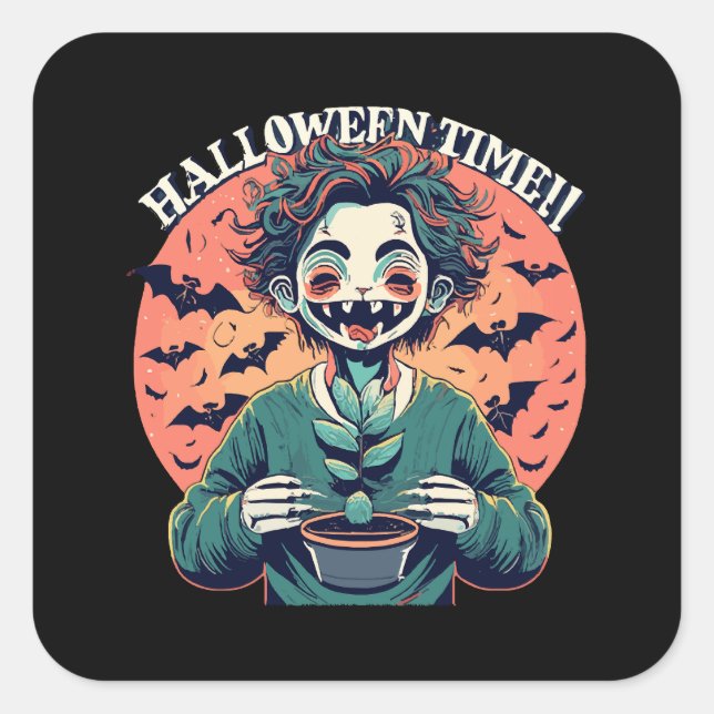 Halloween time, but its actually happy time! square sticker (Front)