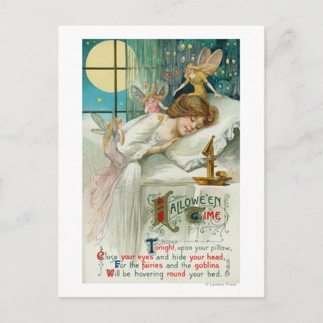 Halloween Time Fairies Around Sleeping Woman Postcard (Front)