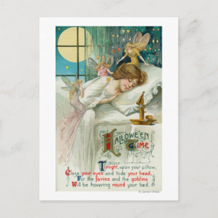 Halloween Time Fairies Around Sleeping Woman Postcard