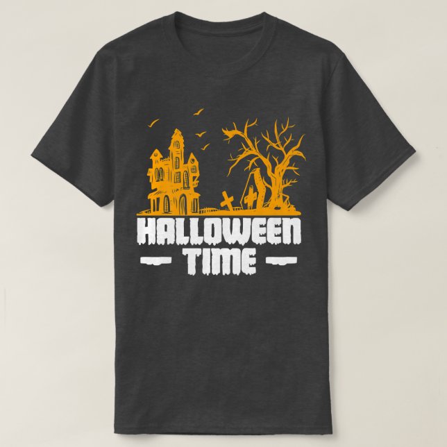 Halloween Time Haunted Castle Ghost  T-Shirt (Design Front)