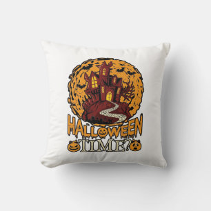 Halloween Time Haunted House Full Moon Pumpkins Cushion