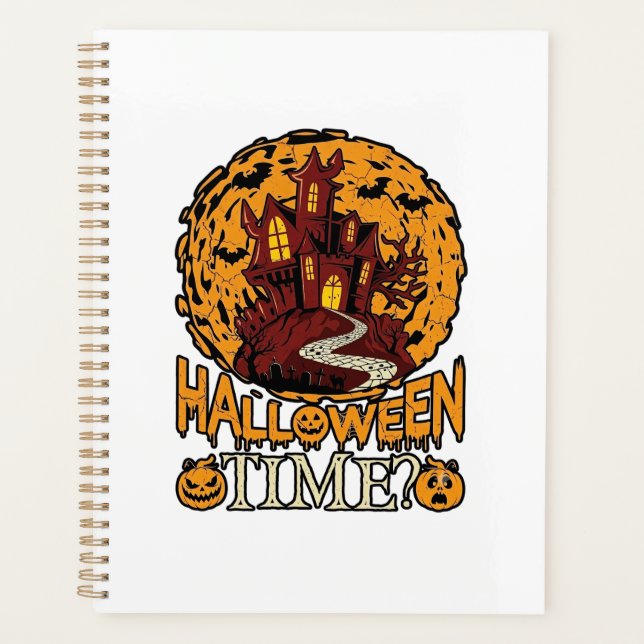 Halloween Time Haunted House Full Moon Pumpkins Planner (Front)