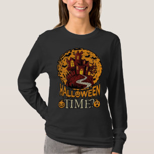 Halloween Time Haunted House Full Moon Pumpkins T-Shirt
