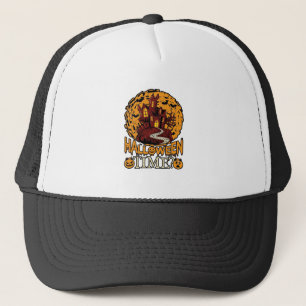 Halloween Time Haunted House Full Moon Pumpkins Trucker Hat