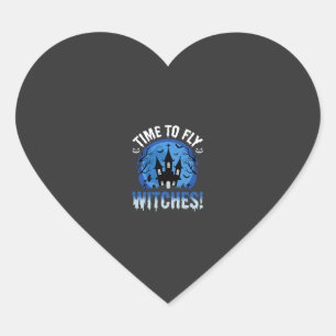 Halloween Time to Fly Witches Haunted Castle Heart Sticker
