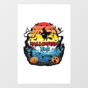 Halloween Time Witch Pumpkins Bats Sunset_1
