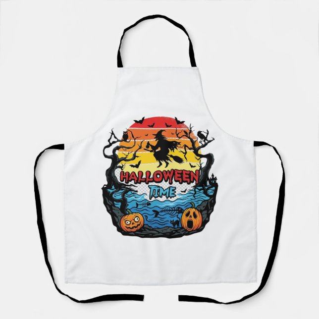 Halloween Time Witch Pumpkins Bats Sunset_1 Apron (Front)