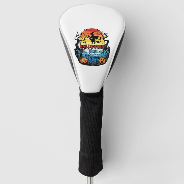 Halloween Time Witch Pumpkins Bats Sunset_1 Golf Head Cover (Front)