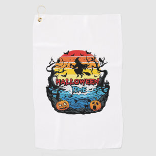 Halloween Time Witch Pumpkins Bats Sunset_1 Golf Towel