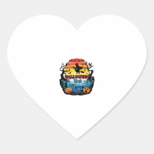 Halloween Time Witch Pumpkins Bats Sunset_1 Heart Sticker