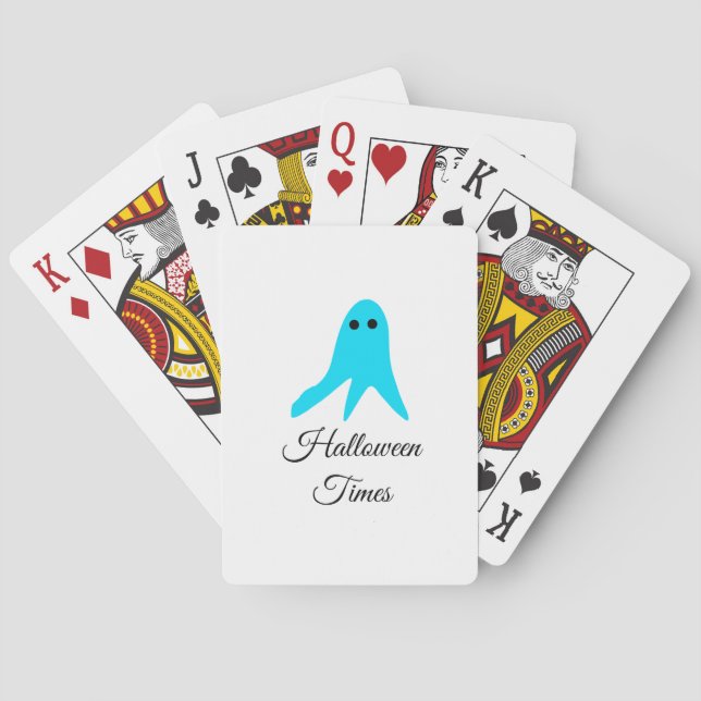 Halloween times blue ghost scribble hand-drawn fal playing cards (Back)
