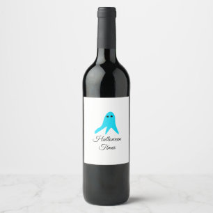 Halloween times blue ghost scribble hand-drawn fal wine label