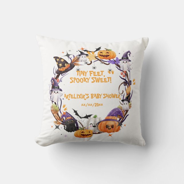 Halloween Tiny Feet, Spooky Sweet Baby Shower  Cushion (Front)