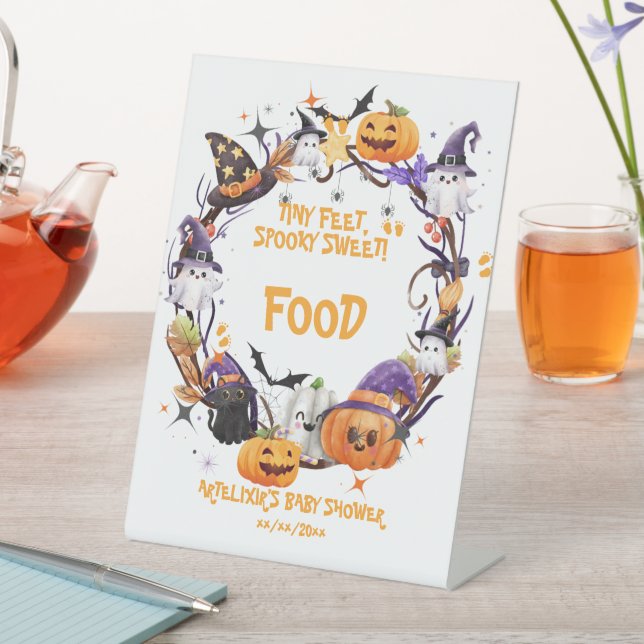 Halloween Tiny Feet, Spooky Sweet Baby Shower  Pedestal Sign (In SItu)