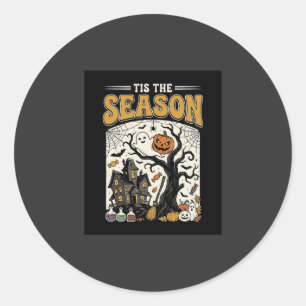 Halloween Tis The Season Haunted House Design_1 Classic Round Sticker