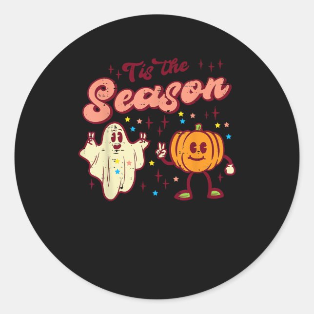 Halloween Tis The Season Retro Costume Groovy Wome Classic Round Sticker (Front)