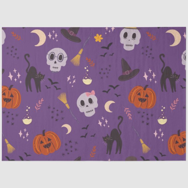 Halloween Tissue Paper – Cute Skulls, Pumpkins (Front)