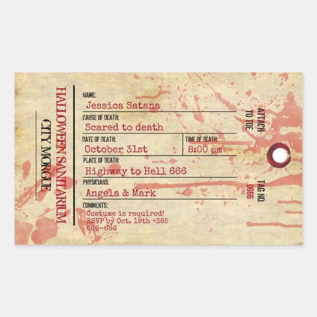 Halloween Toe Tag Haunted Sanitorium Party (Front)