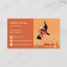 Halloween Toon Girl with Pumpkins Business Card