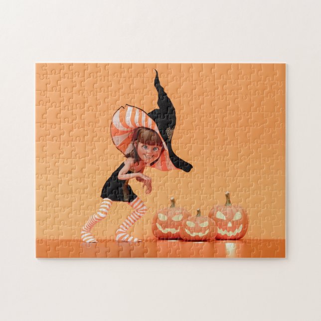 Halloween Toon Girl with Pumpkins Jigsaw Puzzle (Horizontal)