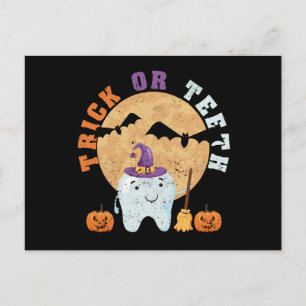 Halloween tooth hat dentist dental assistant trick postcard